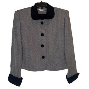 VTG Talbots Womens Black White Button Up Blazer Jacket Sz 10 Quiet Luxury